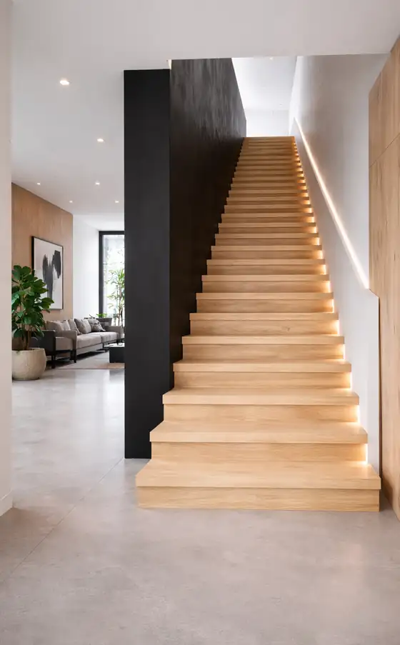 Escalier rénové avec des marches stratifiées FORESTEA décor chêne clair